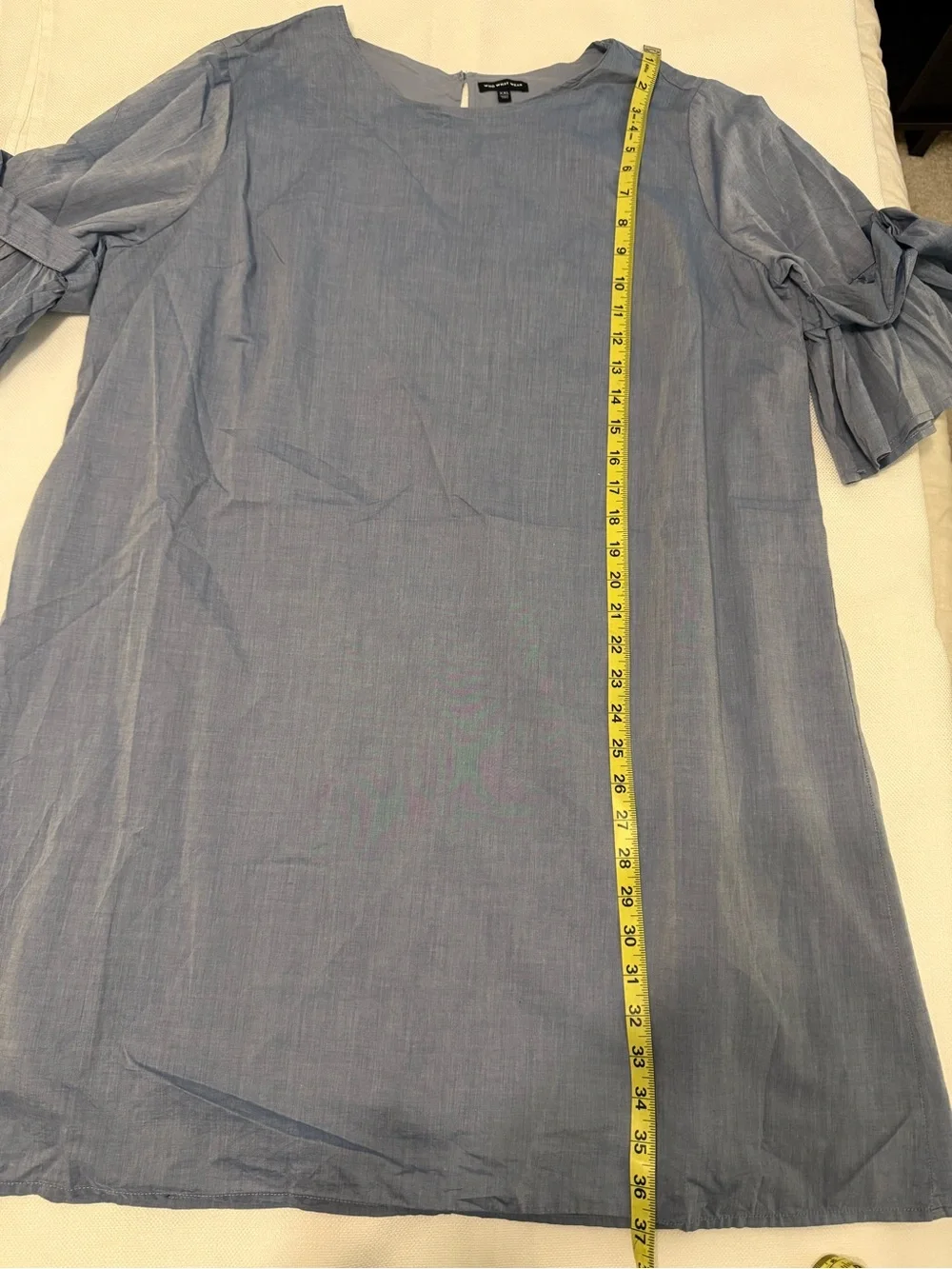Who What Wear 100% Cotton Blue Shift Tunic Dress Tie Bell Sleeve Casual Size XXL